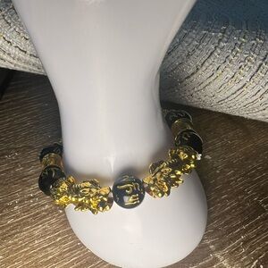 Gold and Black Beaded Gold Luck Bracelet